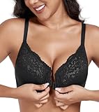 DotVol Damen Große Größen BH Vorderverschluss Floraler Spitze Unterwäsche Ungepolster Alltag T-Rücken Bra(Schwarz, 85G)