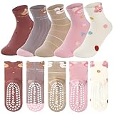 Simpeak 5 Paar Socken Kind Mädchen, ABS Socken Baumwolle Jungen Anti Rutsch, Rutschfeste Madchen Junge, Kinder Lustige Designs Warmsocken Stoppersocken, 33-37, 9-12 Jahr