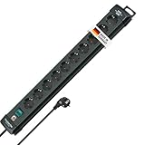 Brennenstuhl Premium-Line, Steckdosenleiste 10-Fach (Steckerleiste mit Schalter und 3m Kabel, Mehrfachsteckdose mit 45° Winkel der Schutzkontakt-Steckdosen, Made in Germany) schwarz