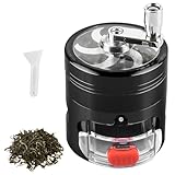 Grinder Pollen Crusher, 4-Teilig Ø63mm Handkurbel Gewürzmühle mit Schublade, Zinklegierung Kräutermühle mit Pollen Scraper und Magnetische Deckel für Gewürze Kräuter Spices Herb (Schwarz)