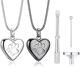 Milacolato 2PCS Asche Urne Kette Anhänger Pfoten Abdruck Haustier Herz Urne Halskette Memorial Andenken Urne Schmuck mit Trichter-Kit für Haustier/Hunde/Katze Asche Silber Schwarz