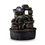 Zen'Light - Zimmerbrunnen Satya - Steinoptik aus Kunstharz mit Bunten Lichteffekten - Moderne Zen Deko, Ideal für Meditation & Entspannung - Feng Shui - H 23cm, Kastanie