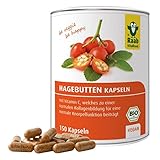 Raab Vitalfood Bio Hagebutten-Kapseln, 150 Stück, ohne Zusätze, vegan, hochdosiert, mit Vitamin C für normale Knorpel- und Kollagenbildung, 129 g