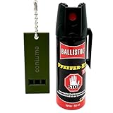 Pfefferspray mit Panikverschluss 50ml – KO-Spray & Tierabwehrspray zur Selbstverteidigung mit 4m Reichweite – Sicherheits-Set inklusive lauter Signalpfeife (1)