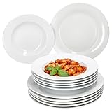 MamboCat Tommy 12tlg Tafelservice I weiße Porzellan-Geschirr für 6 Personen I 6X Suppenteller & 6X Speiseteller I Essteller & Tiefe Teller für Salat & Pasta I für Frühstück, Mittag & Abendbrot