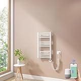 Heilmetz Smart WiFi Badheizkörper Elektrisch 70x40cm Elektrischer Handtuchtrockner mit Thermostat und Timer-Funktion Gerade Handtuchheizkörper Weiß 300W