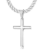 Chriscoco Kreuz Kette für Herren Damen 925 Sterling Silber Kreuz Anhänger mit Edelstahl Kubanische Kette Halskette 5MM Breit Silber Kette für Herren-56CM