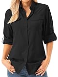 Asfixiado Damen Hemdbluse UV Shirt UPF 50+ Safari Kleidung Wanderbluse Damen Outdoor Cooling Quick Dry Sonnenschutz Langarm Luftiges Hemd（5072 Black L）