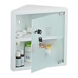 Relaxdays Medizinschrank, 2 Fächer, HxBxT: 30 x 30 x 17,5 cm, abschließbar, Stahl, Glastür, Eck Apothekenschrank, weiß