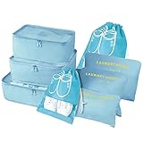 Vicloon Koffer Organizer, 8-in-1-Set Gepäck Organizer, wasserdichte Reise Kleidertaschen umfassen 2 Schuhbeutel, 3 Packwürfel und 3 Aufbewahrungsbeutel, für Kleidung Schuhe Kosmetik - Koreanisch Blau