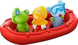 HABA - 303866 - Badeboot Tiermatrosen ahoi! , Badespielzeug mit Boot, Frosch, Ente und Maus , Set aus Badeboot mit drei Fingerpuppen zum Aufstecken , Badewannenspielzeug ab 12 Monaten