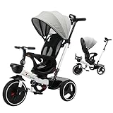 UBRAVOO Baby Dreirad, 6-in-1-Baby-Push-Bike-Lenk-Kinderwagen, lernendes Kleinkind-Fahrrad/abnehmbare Leitplanke, verstellbares Verdeck, Sicherheitsgurt, Stoßdämpfungsdesign