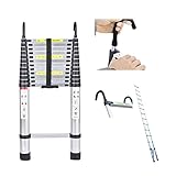 Mehrzweckleiter 5m Teleskopleiter mit Abnehmbarem Haken Alu-Klappleiter Rutschfester Ausziehbare Robust Stehleiter 150 kg/330 Pfund Belastbarkeit