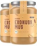 VETAIN Bio Erdnussmus Cremig - Aus 100% gerösteten Erdnüssen - Vegane Erdnussbutter - High Protein - Ohne Zucker & Palmöl - perfekt als Topping für Müsli, Porridge oder als Brotaufstrich (2 x 500g)