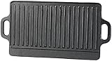 Rosenstein & Söhne Gusseisen Grillplatte: Gusseiserne Wende-Grillplatte für Ofen, Herd und Grill, 40 x 20,5 cm (Gussgrillplatte, Herd Gusseisen, Warmhalteplatte)