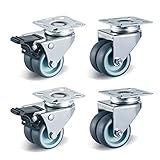 LIFERUN 4 Stück Doppelrollen Lenkrollen mit Bremse 50mm Transportrollen Möbelrollen mit bremse bis 400kg Strandkorbrollen Schwerlast Rollen 360° Drehbar Kein Geräusch (2 Bremsrollen, 2 Lenkrollen)