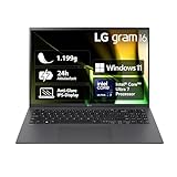 2024 LG gram 16 Zoll Notebook - 1199g Intel Core Ultra7 Laptop (16GB RAM, 1TB Dual SSD, 24h Akkulaufzeit, IPS Panel Anti-Glare Display, Win 11 Home) - Grau