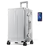 ALPHA CAMP Koffer Silber Aluminium Rahmen & Polycarbonat Hartschale mit TSA Schloss 360°Doppelrollen Reisekoffer Suitcase 66L Koffer L Groß 38x32x67cm Handgepäck Rollkoffer Luggage für Reise