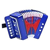 LIEKE Akkordeon 10 Tasten Knopf Accordion Ziehharmonika Musikinstrument Geschenk Spielzeug für Anfänger (Blau)