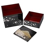 OHPHCALL Japanische Bento Kasten 3 Lagig Fuji Motiv Mittlere Sushi Servierbox aus Wiederverwendbarem Kunststoff Multifunktionale Lunchbox für Snacks Familienfeiern