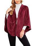 Ekouaer Schal Flanell Damen Poncho Fleece Faux Stole Winter Cape Elegant Warm Leicht, Weinrot XL