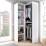 Dmora - Großer Kleiderschrank Bernina, Struktur für begehbaren Eckschrank, offener Eckkleiderbügel, 79x88h186 cm, Weiß