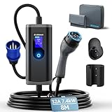 bokman Typ 2 Ladekabel mit CEE Stecker 7,4kW, 8 Meter | 6-32A | 1-Phasig | IP65 Wasserdicht, Tragbares EV-Ladegerät und Mobile Wallbox Ladestation mit Tragetasche & Mikrofaserhandtuch