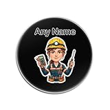 UNIGIFT Glasuntersetzer mit Aufschrift 'Female Sparky/Lineman', rund, Schwarz (professionelles Elektrikerdesign), individueller Name – Elektroingenieur