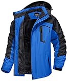 MAGCOMSEN Skijacke Herren Warm Wanderjacke Winter Gefüttert Arbeitsjacke Outdoor Übergangsjacke Atmungsaktiv Windbreaker Warm Schneejacke Wasserdicht Fleecejacke mit Kapuze Blau 3XL