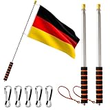 JASFLY 2 Stück Teleskop Fahnenstange 2.5M Tragbare Fahnenmast Handheld mit 5 Stücke Fahnenmast Clip Haken für Reiseleiter Camping Outdoor-Aktivitäten Unterricht