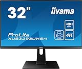 Iiyama Prolite XUB3293UHSN-B1 80cm (31,5') IPS LED-Monitor 4K UHD (HDMI, DisplayPort, USB3.0, USB-C, 65W, LAN), KVM-Switch, Ultra-Slim-Line, Höhenverstellung, schwarz