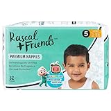 T Rascal + Friends Premium-Windeln, Uni, 13-18 kg, Größe 5, 32 Stück, umweltfreundliche Babywindeln, nachhaltige Windeln, verbesserter Auslaufschutz, sicher & bequem