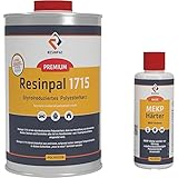 Polyesterharz mit Härter | 1 kg Resinpal 1715 + 20 g Härter | Laminierharz | Styrolvermindert | Reparaturharz Set inkl. MEKP-Härter | Zum Laminieren & Reparieren| Kunstharz Made in Germany |