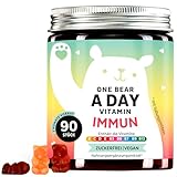 Multivitamin-Gummibärchen One Bear A Day – Vitamin A, Niacin, Vitamin B6, B7, B12, Vitamin C, Vitamin D, Vitamin E & Folsäure – 90 Stück (3-Monatsvorrat), Vegan, Zuckerfrei, Bears with Benefits