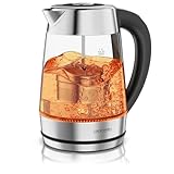 Arendo - 2in1 Glas Wasserkocher und Teekocher mit Temperatureinstellung – 1,7 Liter – Teesieb – Glas und Edelstahl – 5 Temperaturen – temperaturabhängige LED-Darstellung – Warmhalten bis zu 2 Stunden