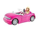 Barbie Puppe und Cabrio in rosa mit Glitzer, realistische Reifen Logo, Spielzeug ab 3 Jahren, DJR55