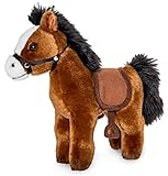 Uni-Toys - Pferd mit Sattel und Steigbügel, stehend (braun) - 23 cm (Länge) - Plüsch-Pferdchen - Plüschtier, Kuscheltier