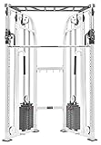 Bad Company Fitnessturm Kraftstation mit kompaktem Cable Cross Kabelzug und Klimmzugstange I Fitnessgerät mit 2 x 80 kg Steckgewichten inkl. Zubehör I Multitrainer für Zuhause I BCA-25