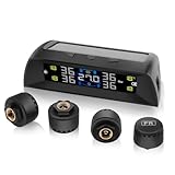 KAOLALI TPMS Reifendruckkontrollsystem, Innenraumtemperaturanzeige, Solarladung und USB-Ladefunktion, mit Farbiger LCD-Anzeige und 4 Externen Reifendrucksensor für Van RV LKW SUV(0-72 PSI)