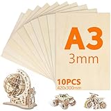 10 Stück A3 Sperrholz, 420mm x 300mm Sperrholzplatte, Sperrholzplatte 3mm, Holzplatten zum Basteln, Geeignet für Schnitzen, Modellbau, Laserschneiden, Brandmalerei, Dekorieren, Gemälde
