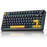 AULA F75 Mechanische Tastatur Gaming,2.4GHz/Type-C/BT5.0 Mechanical Keyboard mit Knopf,Fünfschichtige Gefüllte Struktur,RGB,QWERTY,Hot-Swap,Creamy Kabellos Gaming Tastatur 75 Prozent (Schwarz)