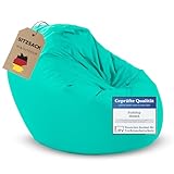 BuBiBag Sitzsack für Kinder bis 7 Jahre mit Füllung - geeignet als Bodenkissen, Outdoor Sitzkissen für den Garten - wetterfest (70 cm Durchmesser - Türkis)