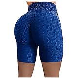 AYOrpeg Caprihosen Lauf-Fitness-Hosen für Kurze Hosen Biker Hips Taille Frauen Stretch Falte Bunte Leggings Teenager Mädchen (Blue, L)