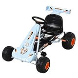 HOMCOM Go Kart Kinderfahrzeug Tretauto mit Pedal Bremsen kettcar Gokart mit Verstellbarem Sitz Kinderspielzeug ab 3 Jahre Stahl Hellblau 97 x 66 x 59 cm