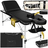 tectake® Massageliege 3 Zonen, Massagetisch, Massageliege klappbar, höhenverstellbare Aluminium Massageliege, Massagebett tragbar inkl. Zubehör, Alu-Kopfstütze, Armlehne und Tragetasche - schwarz