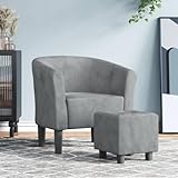 Myheimly Clubsessel, Sessel mit gepolstertem Sitz Armlehnen, Cocktailsessel mit Holzgestell, Loungesessel Relaxsessel Polstersessel, Samt Clubsessel Dunkelgrau,Mit Fußhocker