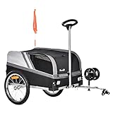 PawHut 2-in-1 Hundeanhänger Trolley für Haustier Lastenanhänger Fahrradanhänger Transportanhänger Haustierwagen atmungsaktiv Metall Oxford-Gewebe Schwarz+Silber 130 x 64 x 92 cm