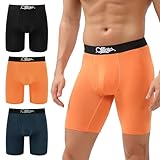 OEIOEI Herren Boxershorts Bambus Langes Bein Stretch Unterwäsche Männer Retroshorts Bequem 3er Pack (L, Schwarz/Marineblau/Orange)