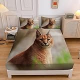 Karakal Spannbettlaken 90x200cm, SpannbetttuchWildtiere Weiche Mikrofaser Boxspringbett Bettlaken geeignet für Matratzen von 30 cm Mit 1 Kopfkissenbezug 80x80 cm