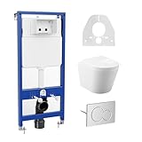 Vorwandelement WC Set Komplett – Höhenverstellbares Hänge-WC mit D-Form Sitz & Absenkautomatik, Spülkasten mit Schallschutz, Wassersparend (3/6L), 500kg Tragkraft – Weiß, Modern & Hygienisch